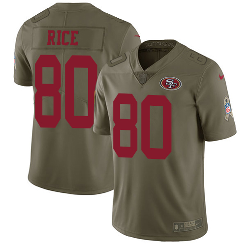 Nike 49ers #80 Jerry Rice Olive Men's Stitched NFL Limited Salute to Service Jersey